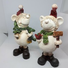 Pair of Christmas Woodsman Mice Ornaments Resin 5 inches Tall Resin Hand Painted