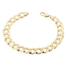 Men's 14k Solid Yellow Gold Flat Cuban Link Chain Bracelet 8" 12.5mm 32 grams