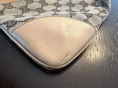 Vintage Gucci GG Jackie Bag Monogram Beige Leather Red Vintage Gucci GG Jackie Bag Monogram Beige Leather Red