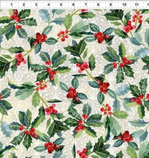 Feline Drive Fabric Winter Around the World Holly Cream Christmas By the Yard