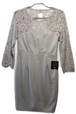 LULU’S Women’s Large Lace Trim Backless Gray Pencil Lined Above Knee Dress