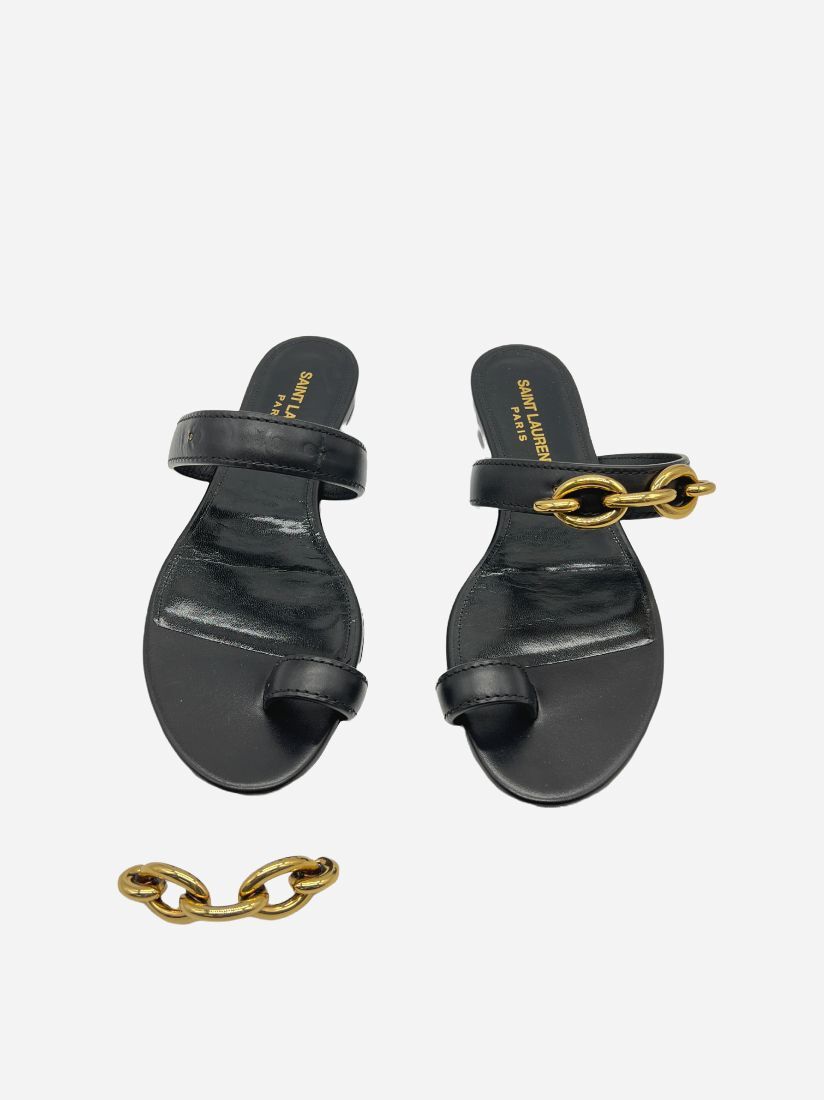 【Saint Laurent】JOTA SANDAL◆7634919QN00 $695 Saint Laurent Women's Black Jota Chain Toe-Ring Sandal