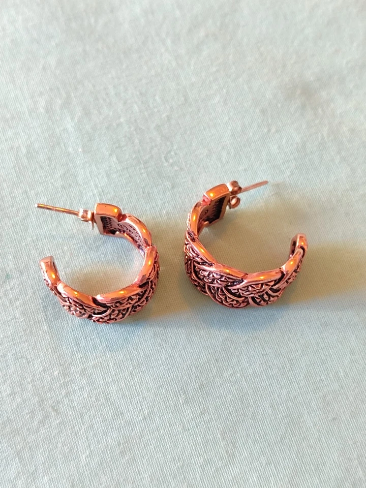 Pendientes de aro grueso de cobre macizo tailandés Barse firmados cuerda trenzada tejida Foto 2 de 4