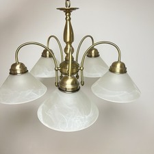 Vintage Messing Glas Deckenlampe Hängelampe Pendel Decken Leuchte 5 Lichter E27