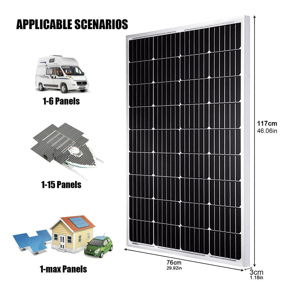 200W 400W 600W Solar Panel Kit 12V Mono for Motorhomes Campervan Battery Charger - Image 4 of 4