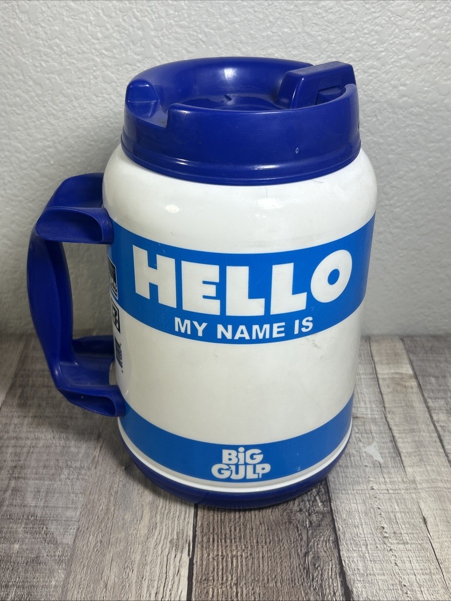BIG GULP Whirley 7 Eleven 52 oz HELLO MY NAME IS Insulated Travel Mug 7-11  Blue | eBay