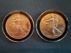 1995 AND 2017 AMERICAN EAGLE SILVER DOLLARS  2 OZ SILVER. BU IN PROTECTIVE CASE.