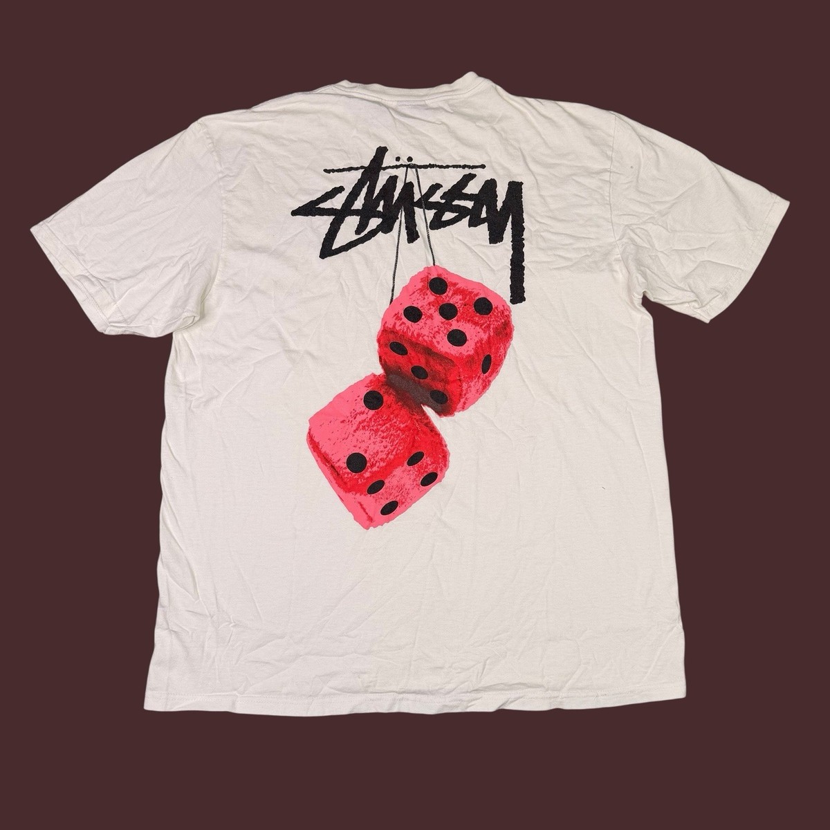 Stussy Fuzzy Dice Short Sleeve T-Shirt 100% Authentic Adult Size