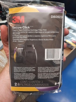 3M Secure Click Organic Vapor / Acid Gas / P100 Filter Cartridges, 2-Pack D80923