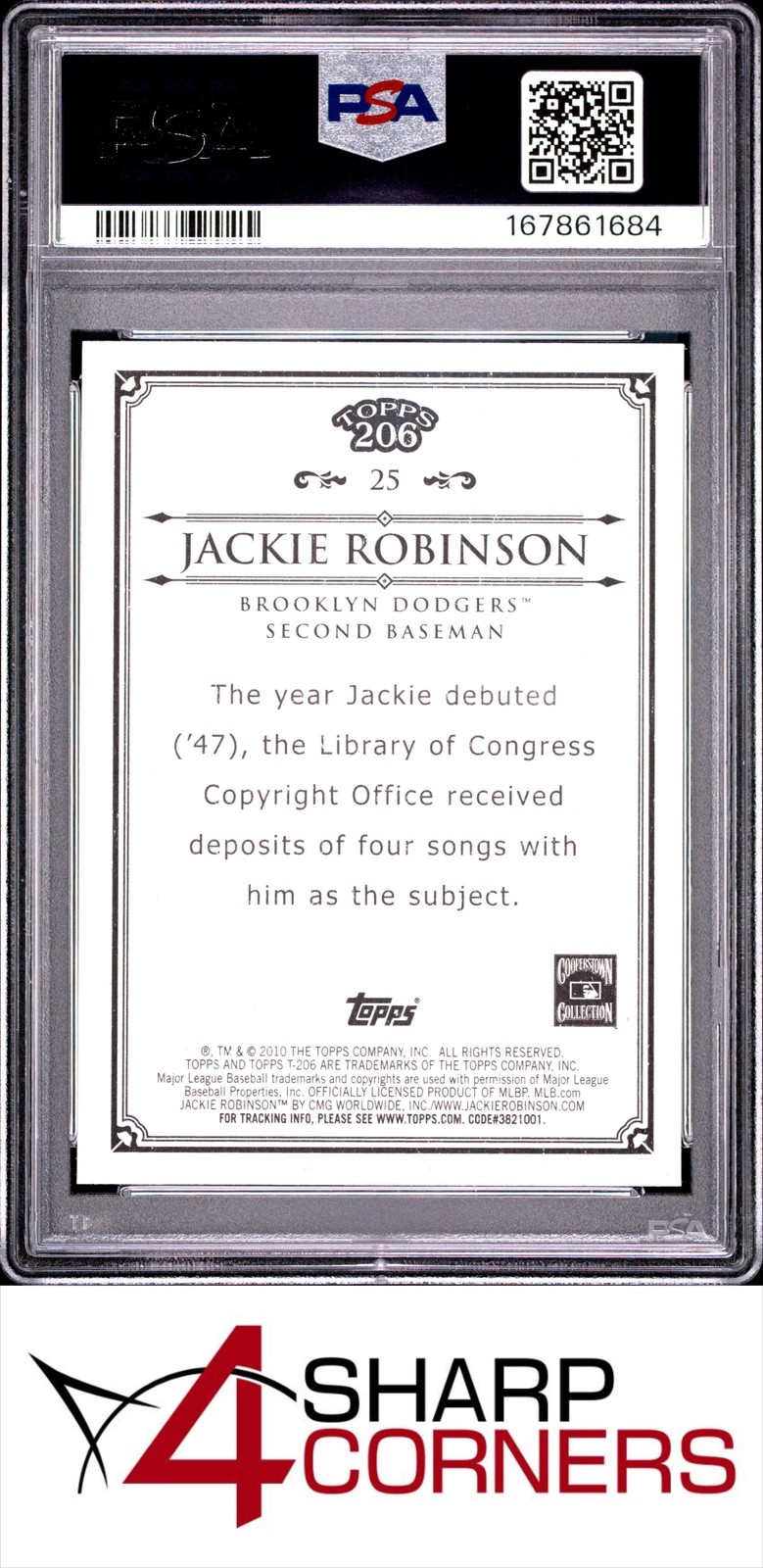 2010 TOPPS 206 #25 JACKIE ROBINSON HOF PSA 10 view 2