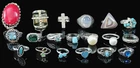 Vintage Lot of 19 Silvertone Rings Costume Jewelry Some Southwestern Style Nice