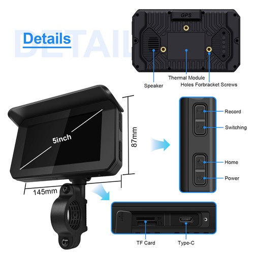 5" Motorcycle CarPlay GPS Navigation Waterproof Hands-Free Calling Siri Support - Picture 5 of 6