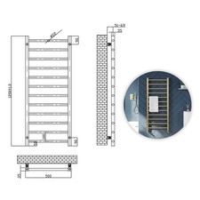 Straight Brushed Brass Gold Heated Towel Rail Ladder Bathroom Radiator - 3 Sizes