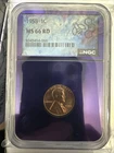 1958 1C MS 66 RD Wheat Small Cent NGC Purple Core