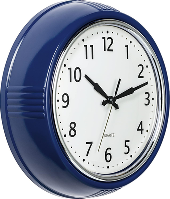 Bernhard Products Retro Wall Clock 12 Inch Navy Blue Kitchen 50'S