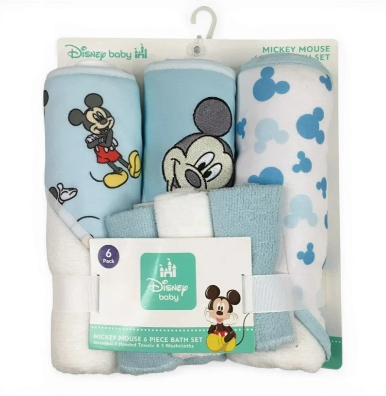Disney Mickey Mouse Set Hooded Bath Towels and Washcloths Infant Blue White NWT
Opens in a new windo
