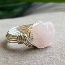 Rose Quartz Faceted Silver Wire Wrapped Ring