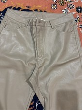 H M Beige Faux Leather Straight Leg Stretch Pants NEW WITH TAGS Size: 10