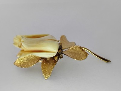 14K Gold Filled Vintage- Signed Wells- Ivory Rose Pin Brooch