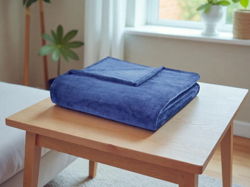 2 PACK LUXURY OVERSIZED NAVY PLUSH THROW BLANKETS 60X70 ULTRA SOFT MICROLIGHT - Image 2 of 4