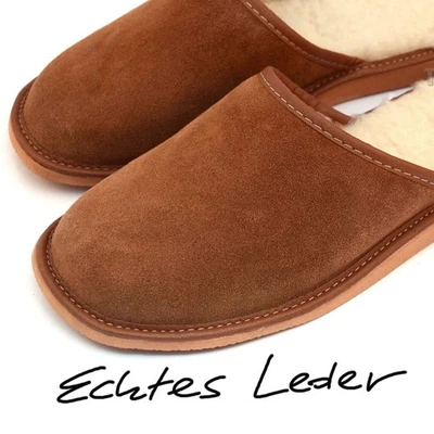 TOPSELLUX Herren Hausschuhe ⭐NEU⭐ Männer Leder Warme Pantoffeln Winter Lammfell Gr.41-46