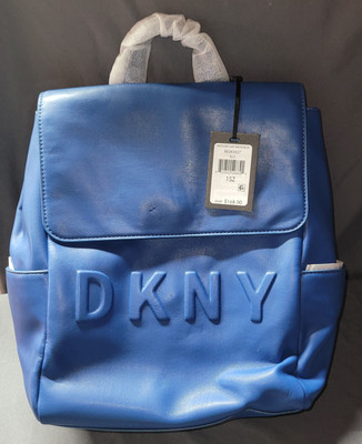 DKNY Logo Backpack Blue Rare Pockets School Work Stylish New With Tags HTF 