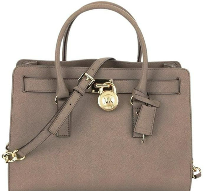🌞MICHAEL KORS HAMILTON TAUPE DUNE LEATHER LOCK & KEY LARGE SATCHEL BAG🌺NWT! image 4