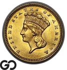 1873 Gold Dollar, $1 Gold Liberty, Type 3, Lustrous Gem BU++, Rare This Nice