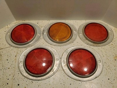 5 Vintage 1 Orange, 4 Red Dietz 90 Three Inch Round/Oval Auto Road Reflectors