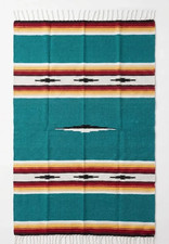 Mexican Blanket Vintage Style Teal Green Diamond Red Yellow Stripes Yoga Throw