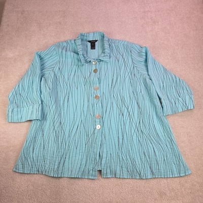 Ali Miles Artsy Wired Collar Tunic Abstract Lines Women's 2XL Blue