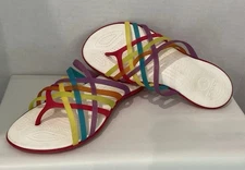 Crocs Huarache Women’s Sz 7 Jelly Rainbow Multicolor Strappy Sandals / “Read”