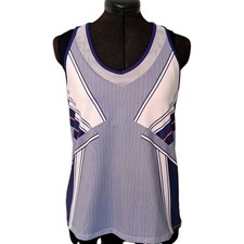LUCKY IN LOVE Sz L 12 Sleeveless Blue White Racerback Tennis Pickleball Top