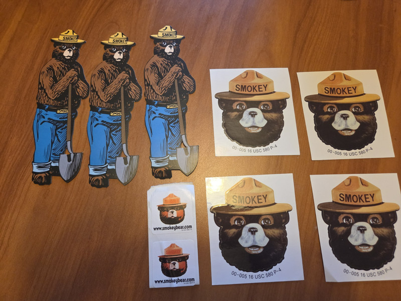 3 Smokey Bear Bookmarks, 9 Stickers "Help Smokey Prevent Wildfires!"