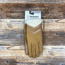Isotoner Women's L/XL Brown Cream Touchscreen Faux Leather Trim Fashion Gloves