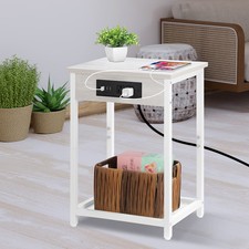 Side Table Nightstand w/Charging Station Bedside Table End Table Bedroom Office