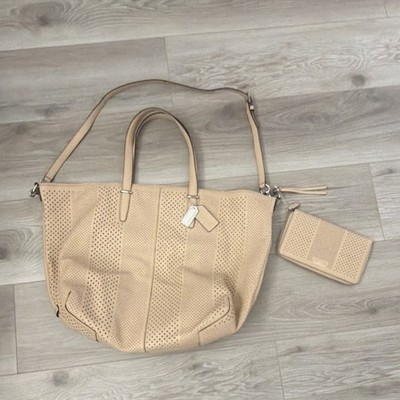 Authentic Coach Bleecker Cooper Perforated Leather Satchel Tote in tan + 