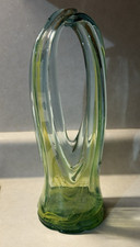 Beautiful Vintage Glass Basket MCM Murano   Style Unsigned Green  Green Vase