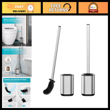 Silicone Toilet Brush Set - 2 Pack Stainless Steel Holder, Long Handle, Compact
