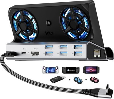 Steam Deck 12-in-1-Dock mit Dual Lüftern, HDMI, Ethernet, 6x USB, 1x HDMI, 10...