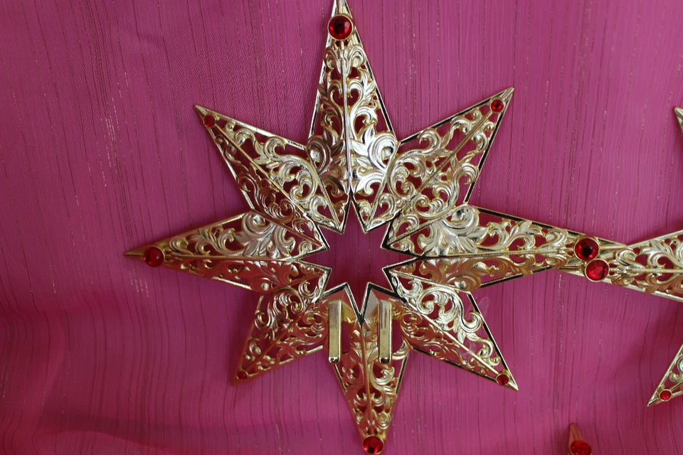 3 piezas DORADO Filigrana Navidad ADORNO ESTRELLA 8" Rojo Estrás Gemas Decoración Vacacional Foto 4 de 4