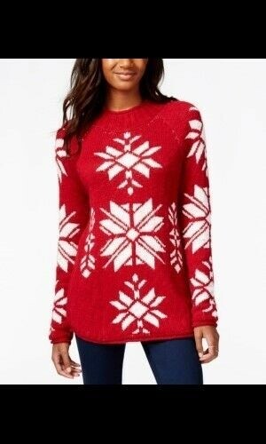 RED SHINE SNOWFLAKE PULLOVER TUNIC S 