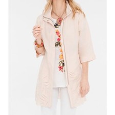 Chicos Eyelet Spring Summer Linen Jacket - Peach - Size 1