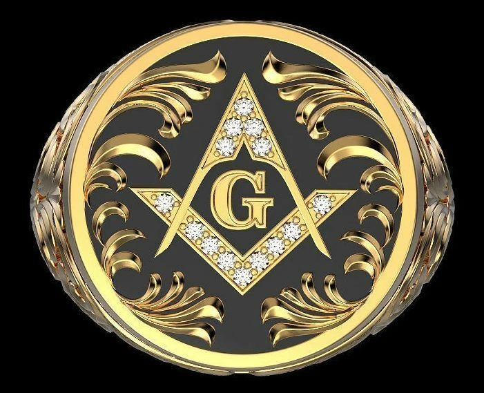 Anillo para hombre masónico argentium plata circonita cúbica esmalte negro amarillo rodio Foto 3 de 4