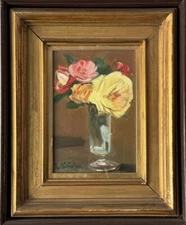 EXCEPTIONAL ANTIQUE FRENCH MODERN STILL LIFE OIL PAINTING OLD VINTAGE ROSES 1950