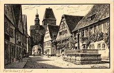 Old postcard postcard Rothenburg- Rodergasse with Markusturm and fountain GERMANY (944267)