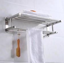 Wall Mounted Towel Shelf Organizer Aluminum Rack 2 Tier Towel Rack for Bathroom