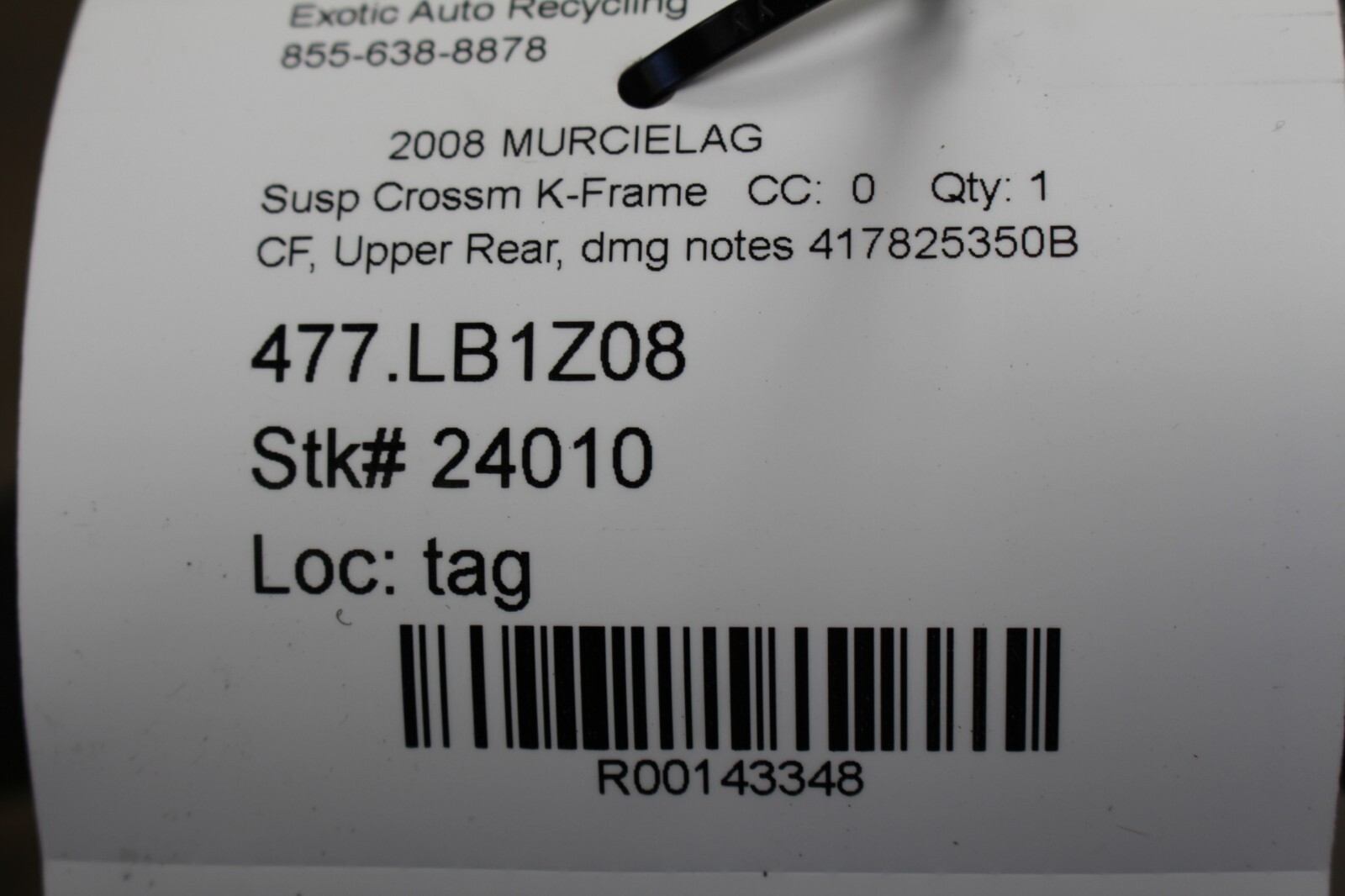 Lamborghini Murcielago LP640, Upper Rear Suspension Crossmember, Used 417825350B