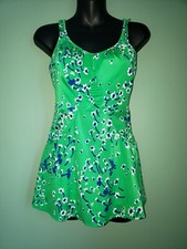 VINTAGE JANTZEN FLORAL GREEN BLUE WHITE FLOWER 1 PC SWIMDRESS SWIMSUIT SIZE 16