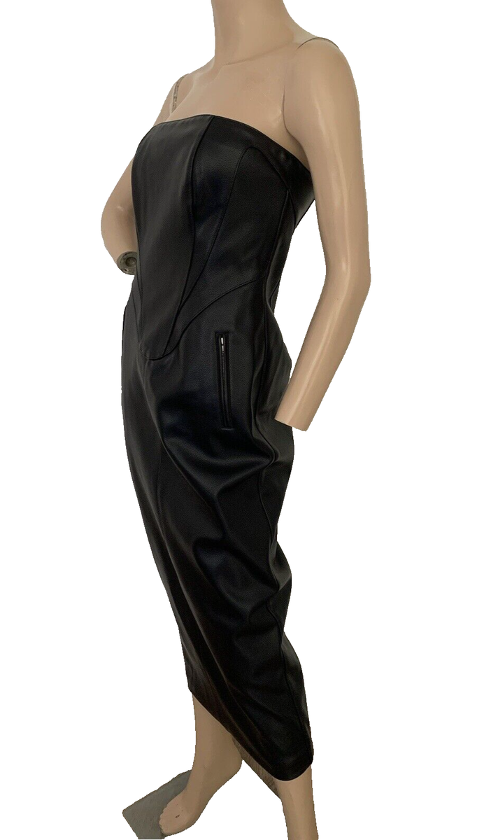 KHY By Kylie Jenner Black Faux Leather Long Midi Dress LARGE UK 14 US 10 BNWT | eBay KHY By Kylie Jenner Black Faux Leather Long Midi Dress LARGE UK 14 US 10 BNWT | eBay